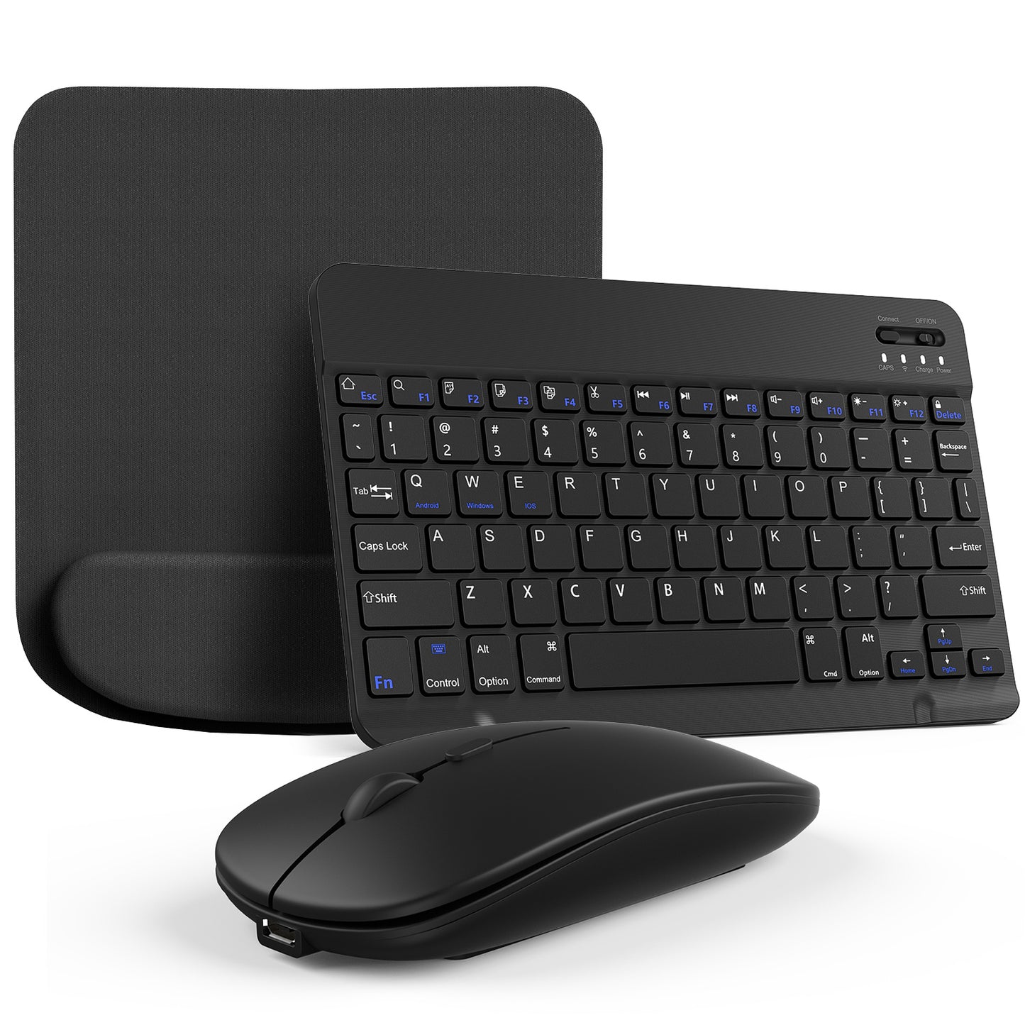 Wireless Keyboard and Mouse Combo with Mouse Pad – Silent 2.4G USB Ergonomic Full Size Keyboard Mouse Set for PC Laptop Mac Desktop | Blue White Pink Black | Home Office Work Setup