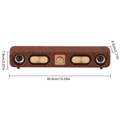 Retro Wood Grain Bluetooth Speaker Dual 2-Inch Woofers 10W Wireless Desktop Soundbar TF AUX USB Hands-Free Calling 2400mAh for PC Laptop Tablet Smartphone