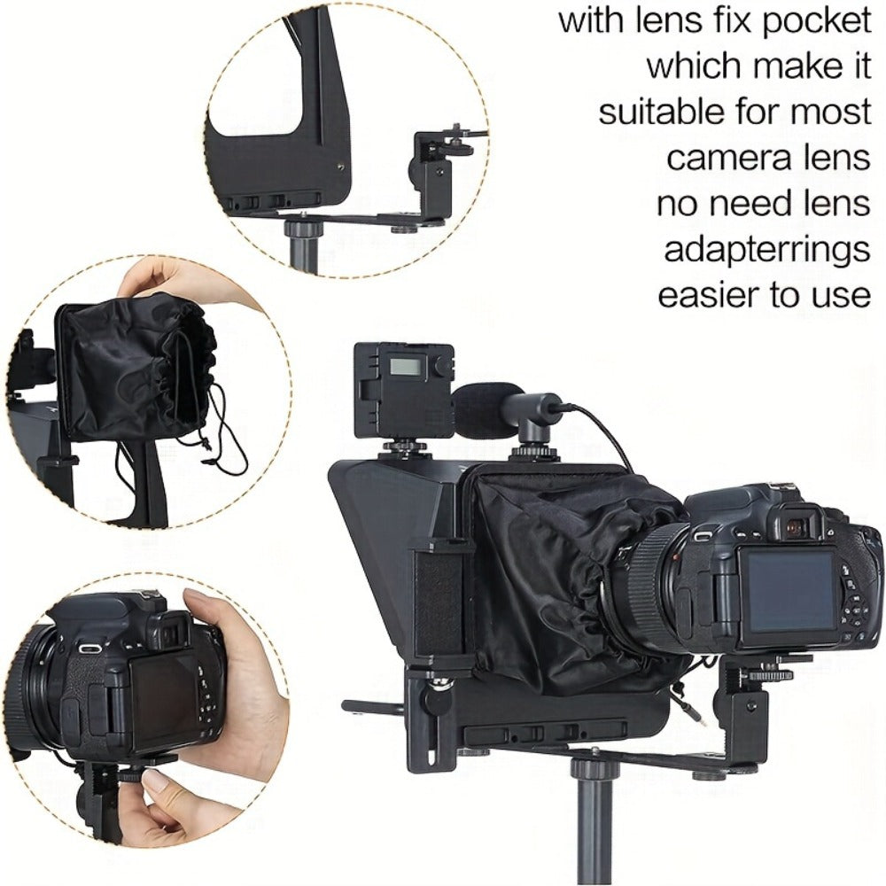 A10 Portable Teleprompter for Smartphone & DSLR Camera | Phone Holder & Remote Control for Video Recording, Live Streaming, Interview, Stage Presentation & Speech
