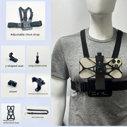 Chest Mount Harness for GoPro Hero 13 12 11 10 9 8 – Adjustable POV Chest Strap for Insta360 X4 X3 DJI Osmo Action 4 3 iPhone Samsung Phone – Hands-Free Camera Holder for Bike Kayak Fishing Hiking Vlog