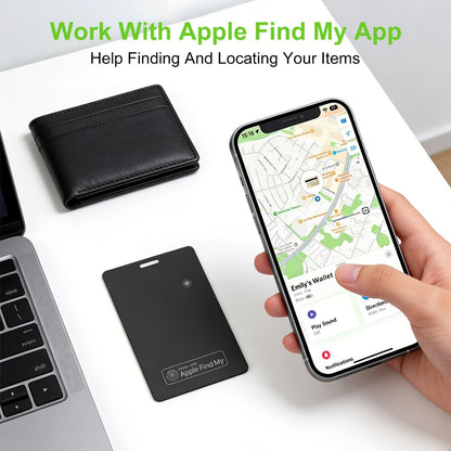 Apple Find My Wallet Tracker Card – Ultra-Thin Rechargeable Bluetooth Tracker | 105dB Alert, Wireless Qi Charging, Left-Behind Alerts & Siri Support