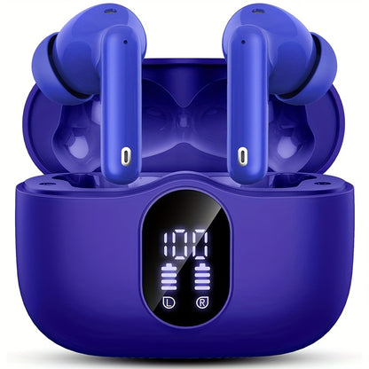 Wireless Earphones Bluetooth 5.3, 40-Hour Playtime, Bass Stereo Sound, LED Display, Noise-Cancelling Mic, Type-C Charging - In-Ear Earphones for Laptop, Tablet, Phone & Sports