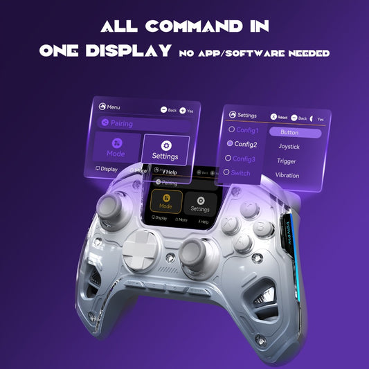 Hall Effect Wireless Gaming Controller V2 White – Interactive Screen, RGB Lighting, Remappable Buttons, 1800mAh Battery with Charging Dock, No Drift for PC Switch iOS Android Steam Deck – Not Compatible with PS or Xbox