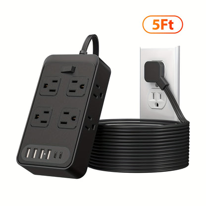 One-Touch Switch Desk Charging Station 14-in-1, 8 Widely Distributed AC Outlets & 6 USB Ports (4 USB-A + 2 USB-C), Surge Protection, Compact Portable Power Strip for Home Office Desktop – Safe & Organized