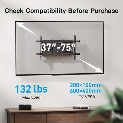 Full Motion TV Wall Mount 37-75 Inch – Heavy Duty Dual Arm Swivel Tilt, 132 lbs Capacity, VESA 600x400mm, Extends 15.4 Inch, Fits LED LCD OLED Flat Curved Screens, Cable Management Included