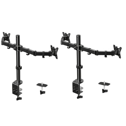Adjustable Dual Monitor Arm for 13-32 Inch Screens, VESA 75x75/100x100mm, 45° Tilt 90° Swivel 360° Rotation, 17.6 lbs per Arm, C-Clamp & Grommet Mount, Cable Management, Space-Saving Home Office Desk Stand