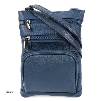 Genuine Leather Shoulder Bag for Women Men Soft First-Layer Cowhide Crossbody Bag Multi-Pocket Messenger Bag 3 Sizes Fits Smartphone Tablet Daily Work Travel – Black Red Brown Navy