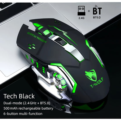 Bluetooth 5.0 2.4G Dual Mode Wireless RGB Gaming Mouse Silent 6 Button Ergonomic USB-C Rechargeable Breathing Light for PC Laptop Mac Tablet Office Gaming Tech Black Star Black White Gray