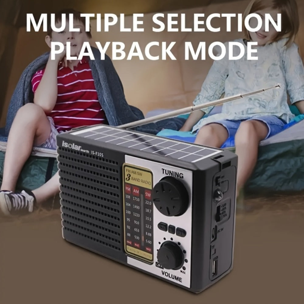 Solar Powered Portable AM/FM/SW Radio with MP3 Player, LED Display, USB Charging, One-Touch Recording & Ergonomic Handle, Multi-Band Digital Tuner for Camping Hiking Emergency Outdoor Use