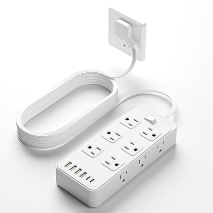 Flat Plug Power Strip 18-in-1 Fire-Resistant Surge Protector with 12 AC Outlets & 6 USB Ports (4 USB-A & 2 USB-C), 5ft Extension Cord, Charging Station for Home, Office & Travel