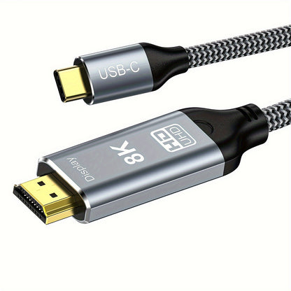 USB-C to HDMI 2.1 Cable 8K@60Hz 4K@144Hz, Aluminum Braided Thunderbolt 4/3 Compatible, 48Gbps HDCP 2.3 HDR, Type-C to HDMI Cord for MacBook Laptop Tablet Samsung Galaxy S24 to TV Monitor