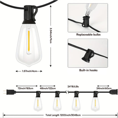 Patio String Lights 100FT ST38 Edison Bulbs Shatterproof – 2700K Warm White Dimmable Connectable Outdoor Hanging Lights with Hooks for Patio Garden Wedding Bistro Party Christmas Decor