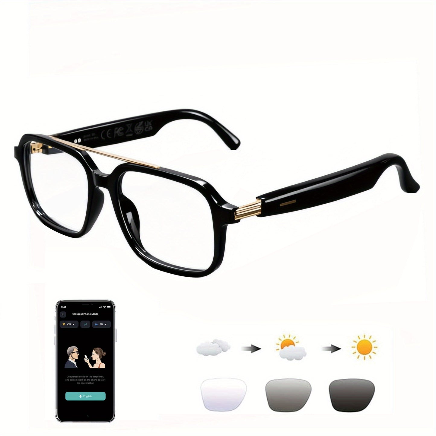 AI Smart Glasses with Real-Time Translation for 160+ Languages, ChatGPT Voice Assistant, HD Calls & Hi-Fi Music – Open-Ear Audio Glasses for Men & Women