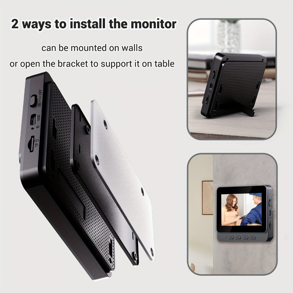 1296P Video Doorbell with 4.3" Indoor Monitor & Local SD Storage - No WiFi No App Required, Two-Way Audio, IR Night Vision, 1200mAh 2-Month Battery, 120° Wide Angle, One-Key Pairing, Black