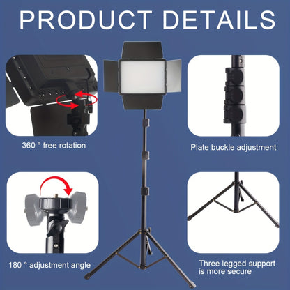 LED Fill Light Kit Studio Photography Lighting Set 10-Inch Square Dimmable 3 Color Modes with 51-Inch Adjustable Tripod 4pcs Baffles for Video Recording Live Streaming Selfie Conference Photo Studio