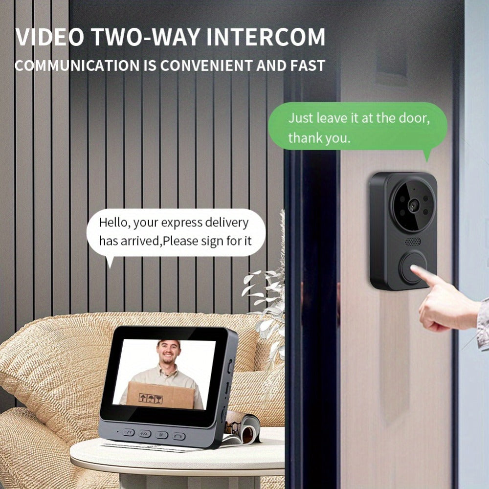 1296P Video Doorbell with 4.3" Indoor Monitor & Local SD Storage - No WiFi No App Required, Two-Way Audio, IR Night Vision, 1200mAh 2-Month Battery, 120° Wide Angle, One-Key Pairing, Black