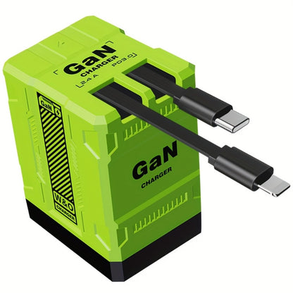GaN Wall Charger 120W Fast with Retractable Built-In Cable & Foldable Plug – Compact Portable Travel USB-C Adapter for iPhone 17 16 15 14 Pro Max, Samsung Galaxy Ultra, Android Devices, 6 Colors