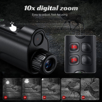 Night Vision Monocular 1080P HD 5W IR 2600FT Range 10X Digital Zoom 2-Inch Screen Handheld Night Vision Scope for Hunting Camping Wildlife Observation Home Security Gift for Men