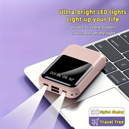10000mAh Mini Power Bank with Built-in 4 Cables – 22.5W Super Fast Charging, LED Display, Cute Portable Charger for iPhone, Android, Samsung & Travel, Ultra-Compact Battery Pack with LED Light