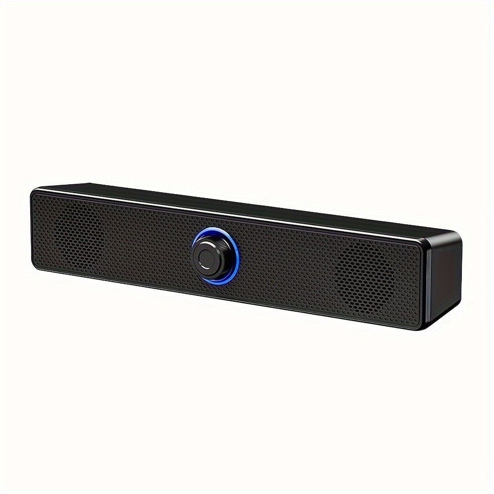 USB Wired Desktop Speaker Bar with 4D Audio Effect & Blue LED - Anti-Magnetic Stereo Sound, 3.5mm AUX Input, Independent Volume Control, for PC Laptop Computer Home Office