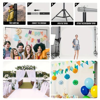 Background Stand Kit 8.5x10ft Adjustable Backdrop Stand for Birthday Party Festival Photography, Heavy Duty Crossbar Support, Easy Assembly, for Indoor Outdoor Events