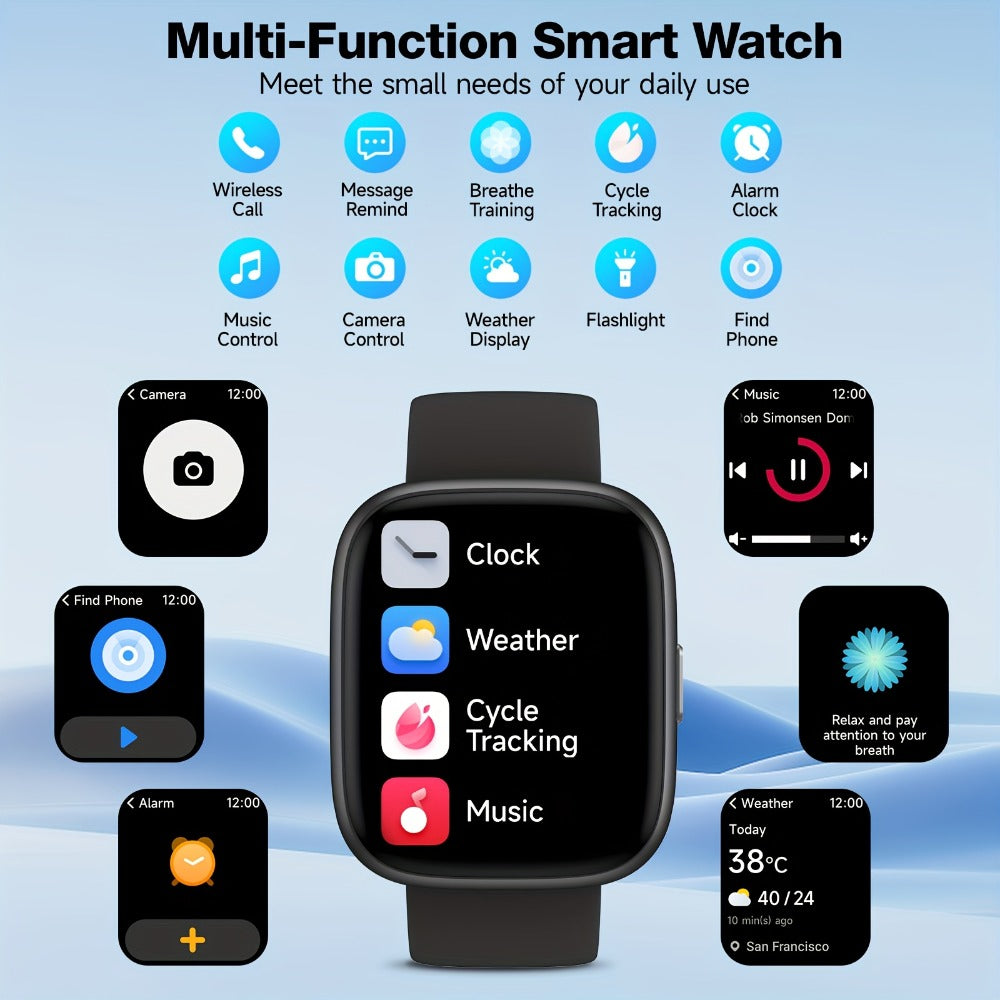 Alexa Built-in Waterproof Smartwatch 1.83" HD – Wireless Calling, 100+ Sport Modes, Heart Rate SpO2 Sleep Tracker, Optional Woven Strap – Unisex Black Green Purple Pink Gold White iPhone & Android
