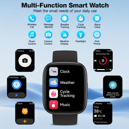 Alexa Built-in Waterproof Smartwatch 1.83" HD – Wireless Calling, 100+ Sport Modes, Heart Rate SpO2 Sleep Tracker, Optional Woven Strap – Unisex Black Green Purple Pink Gold White iPhone & Android