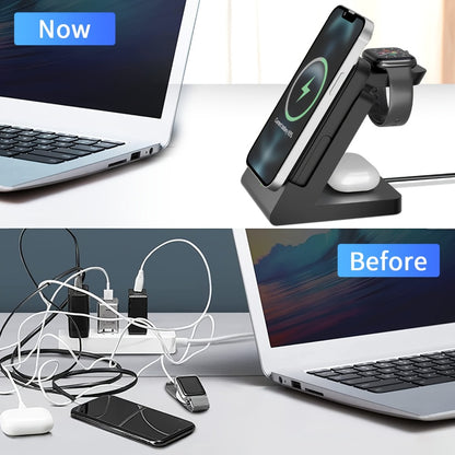 3-in-1 Wireless Charging Power Bank 15W for iPhone 17 16 15 14 13 12 Pro Max, Apple Watch Ultra Series 10 9 8 7 6 5 SE & AirPods 4 3 2 Pro – Portable Magnetic No-Outlet Travel Charger, White & Black