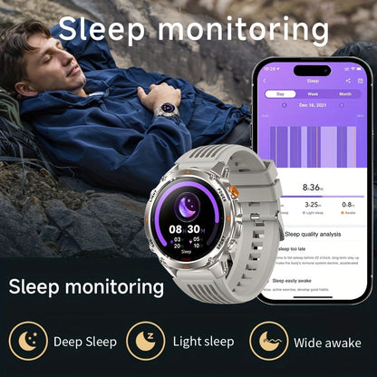 IPX8 Waterproof GPS Smartwatch for Men Outdoor Adventure 3ATM 1.46 Inch IPS Display Multi-Sport Tracking Wireless Calling Message Notifications Compatible with Android iPhone – Black Steel Silver Camouflage
