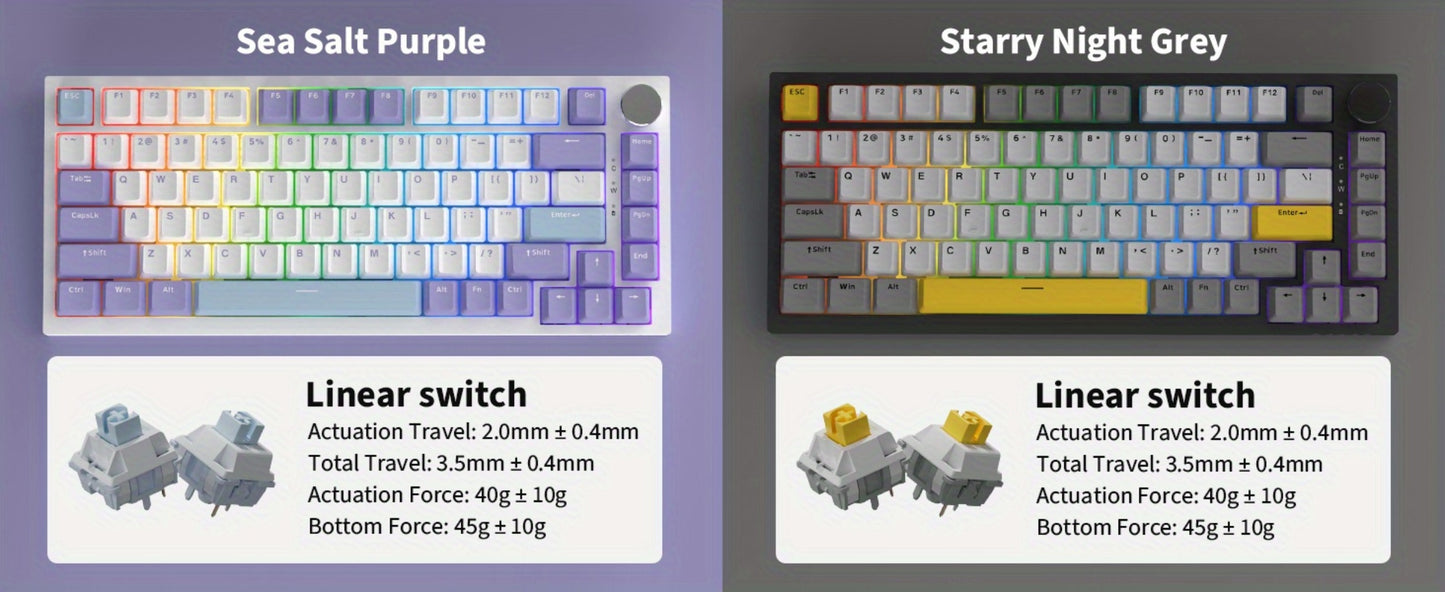 Hot Swap Gasket Mechanical Keyboard AJAZZ AK820 75% – Wireless 2.4GHz & Wired, Volume Knob, South-Facing RGB, Poron Foam, PBT Keycaps, Programmable, 11 Switch & Color Options for PC & Mac