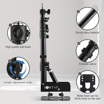 Wall-Mounted Ring Light with 45.7" Adjustable Boom Arm Stand | Alloy Triangle Wall Bracket for Photography Studio, Salon, Barber Shop, Tattoo Studio & Strobe Lighting