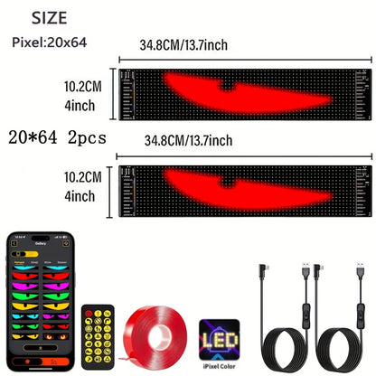 Devil Eye LED Headlight Panels 2 Pack Flexible RGB Matrix App & Remote Control - USB 5V Programmable Scrolling Text Animation Display for Car Windshield Headlight Modification Decoration 20x64