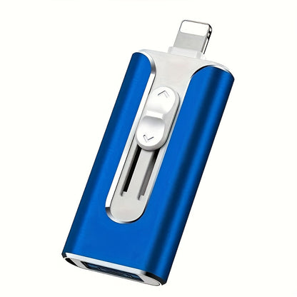 4-in-1 iPhone Flash Drive USB 3.0 OTG Photo Stick 128GB 256GB, Lightning USB-C USB-A iPad Connector Memory Stick with Backup Function Compatible with iPhone iPad Android Laptop & PC – Gold Pink Silver Blue