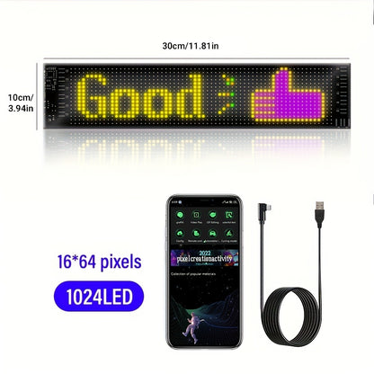 RGB LED Pixel Display Wall Art App Control USB Powered - Colorful Programmable Flexible Soft Screen Custom Text & Patterns for Game Room Streaming Setup Store Sign Car Window Dimmable Decoration 32x16 64x16