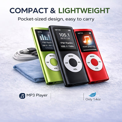 Portable MP3 Music Player with 1.8" LCD Display, Compact Digital Audio Player with FM Radio, Voice Recorder, Expandable Storage, Earphones Included, for Kids Adults Travel Gym Outdoor