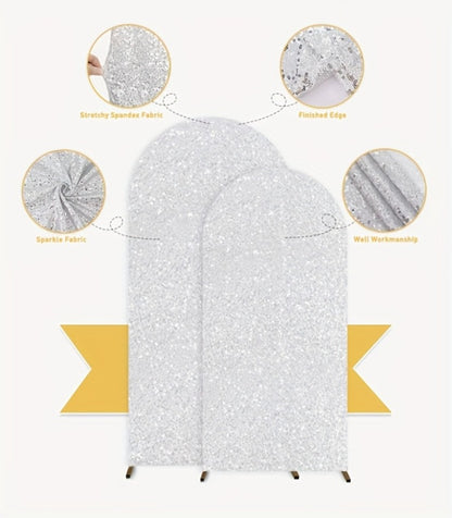 Glitter Sequin Arch Cover 2 Set 6Ft & 7.2Ft Metallic Spandex Payette Panel Wedding Arch Backdrop Cover for Wedding Ceremony, Birthday Party, Bridal Shower & Event Decoration