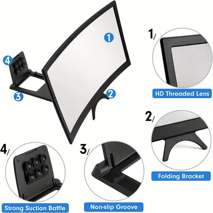 16 Inch Screen Magnifier for Phone HD Curved 3000:1 Contrast 108° Wide Angle – Foldable Stand Eye Protection Mobile Amplifier for Movies Gaming Family Viewing, Universal iPhone Android Enlarger Gift