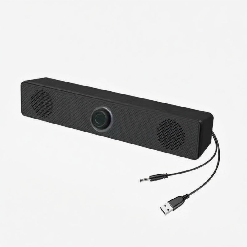 USB Wired Computer Soundbar Speaker for PC Desktop Laptop Monitor, Stereo Surround Sound Bar with Knob Volume Control, Plug & Play, No Battery Required, Slim Design for Home Office Gaming