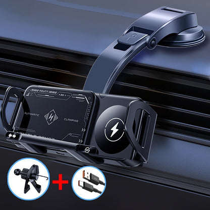 Car Wireless Charger Mount for Samsung Galaxy Z Fold 15W Auto-Clamping Fast Charging Holder – 360° Rotating Ball Joint, Air Vent & Center Console Mount, Super Capacitor Power-Off Delay | All Qi Phones