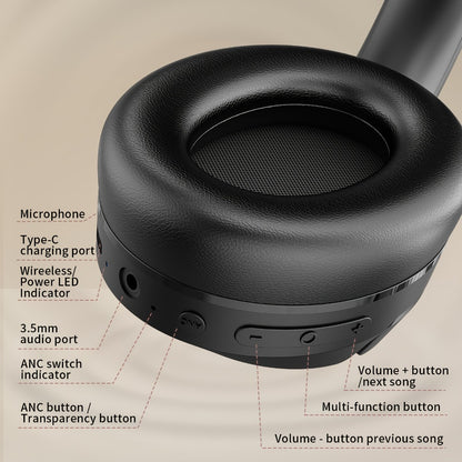 70H Hybrid ANC Over-Ear Headphones Wireless with Mic – Dual Device Connection 40mm Hi-Res Deep Bass Foldable Lightweight Type-C for Home Office Travel Black
