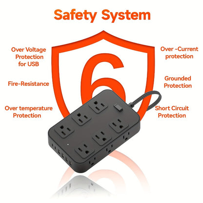 Wide Outlet Surge Protector Power Strip 18-in-1 with 12 Widely Spaced AC Outlets 4 USB-A 2 USB-C Ports Safe Portable Desktop Charging Station for Home Dorm Office Travel Essentials – Black & White