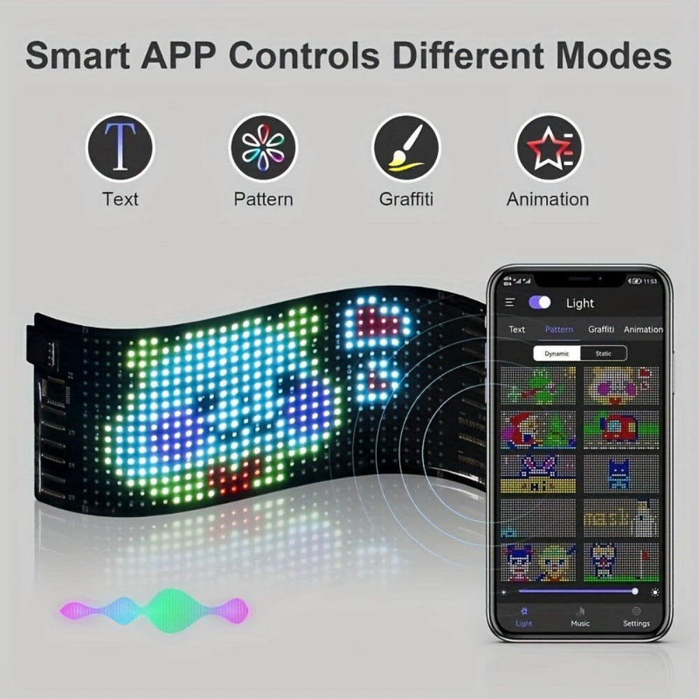 Programmable Flexible LED Matrix Panel Sign, App & Radio Controlled, Dynamic Scrolling Text Pattern & Animation, LED Screen Light for Auto Shop Bar Hotel Concert Party Indoor Decoration
