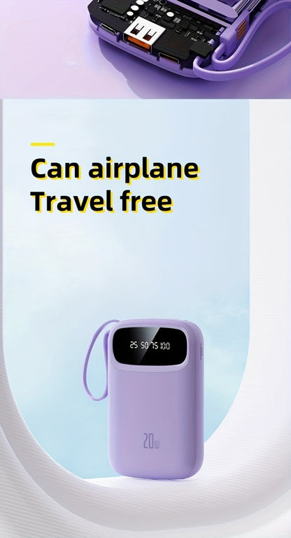 Portable Charger 10000mAh with Built-In 3 Cables Lightning USB-C Micro-USB 22.5W Super Fast Charging Cute Cartoon Mini Power Bank for iPhone Android Travel Backup Battery – Purple Black Red White