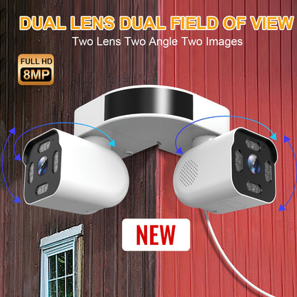 8MP Dual Lens PTZ Security Camera Outdoor Indoor WiFi Wireless Surveillance Camera 360° Panoramic View Corner Mount Full Color Night Vision Waterproof IP66
