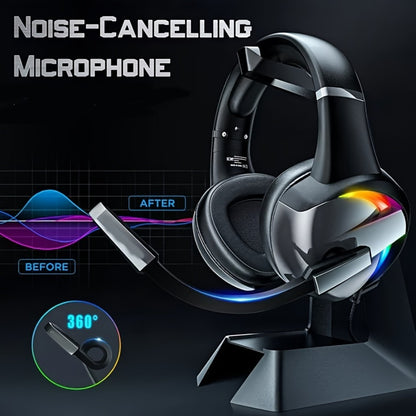 LED RGB Gaming Headset Surround Sound 50mm Driver Noise Canceling Mic Ergonomic Over-Ear Headphones for PS5 PS4 PC Laptop Gamers ESports USB 3.5mm Gaming Accessories