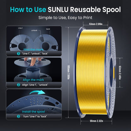 SUNLU PLA+ Filament 1.75mm 1kg Spool Strong Tough Upgraded PLA Smooth Glossy Finish ±0.02mm Accuracy Wide FDM Printer Compatibility Silk Colors