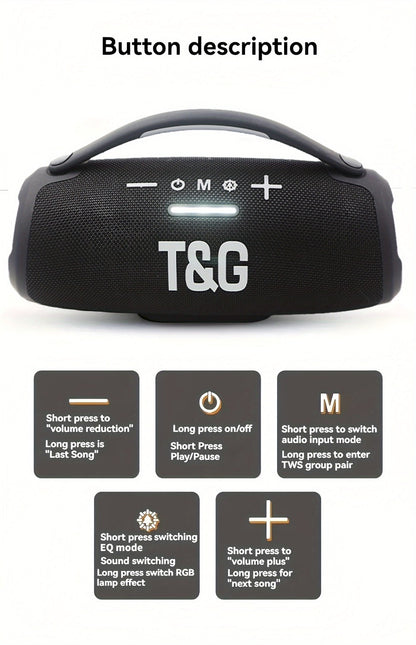 TG418 Bluetooth Wireless Speaker 3000mAh, LED Flash Lights, EQ Settings, Type-C Charging, TF Card USB AUX Compatible, Loud Portable Speaker for Mobile Phones Tablets Computers Outdoor & Home Use