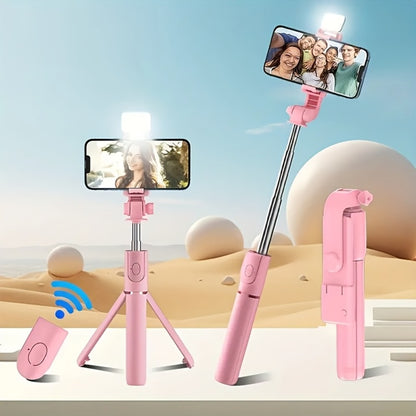 Ring Fill Light Selfie Stick Tripod with Wireless Remote – Expandable 360° Rotation Phone Stand for iPhone Android, Live Streaming Vlogging Travel Hiking Outdoor Photography, Portable LED Selfie Stick