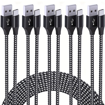 5-Pack USB-C Cable Nylon Braided Fast Charging, Multi-Length 3.3/3.3/6.6/6.6/10ft, Compatible with iPhone 15 16 Pro Max, iPad Pro, Samsung Galaxy Tab S9, Google Pixel, LG, Sony, OnePlus, Black & White