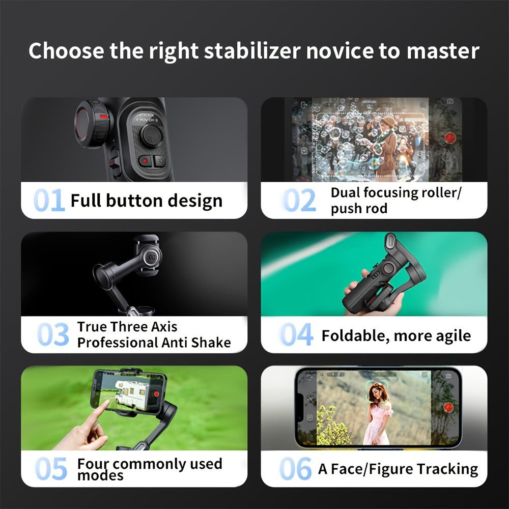 AOCHUAN Smart XE 3-Axis Phone Gimbal Stabilizer with AI Face Tracking & RGB Fill Light – Foldable Handheld Stabilizer, 360° Rotation, 2550mAh Battery, Anti-Shake for Vlogging, Live Streaming & Filming
